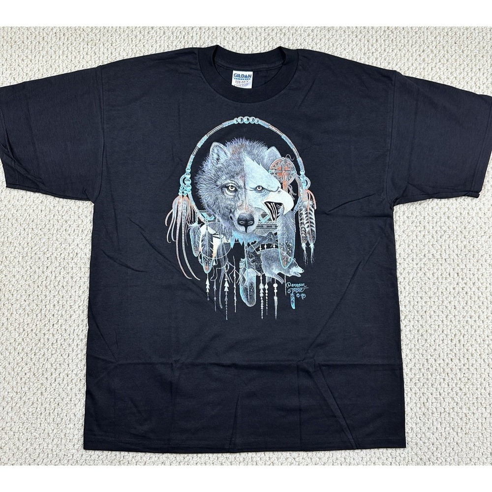 Vtg Gildan Shirt Men XL Black Native American Art Tribal D Tsosie Design Tee 90s